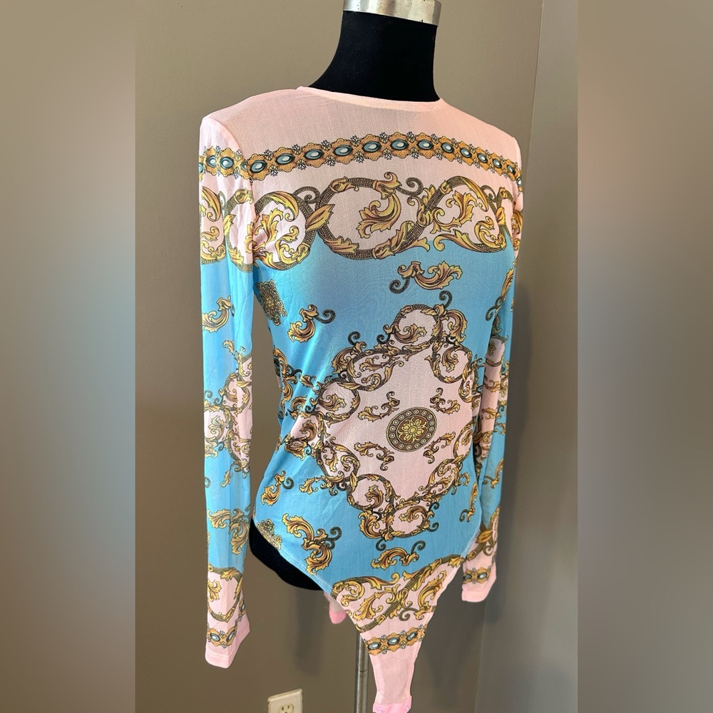 NWT ART ON DISPLAY Mesh baroque design Bodysuit size Medium